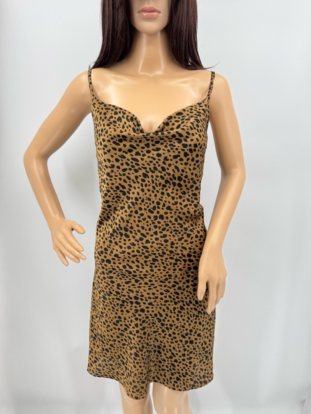 Vintage Y2K Indie Sleaze Satin Cheetah Leopard Animal Print Chemise Slip Dress